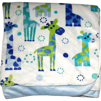 Giraffe Baby Boy Blanket Blue Green Aqua Teal Polka Dot Spots Lovey htf Lovey - Image 1 of 4