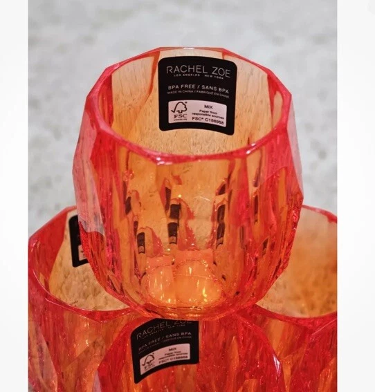 🧡New RACHEL ZOE x 4 Vibrant Blood Orange Acrylic Faceted Tumbler Drink Glasses - Image 1 of 1