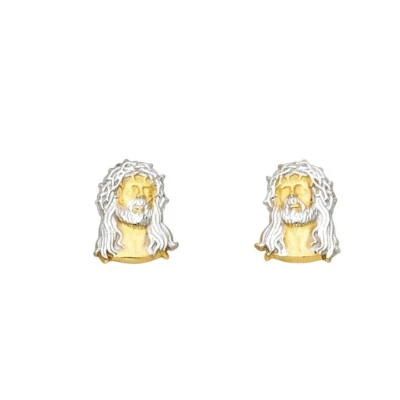 14K Two Tone Gold Jesus Face Post Earrings For Girl - Image 1 of 4