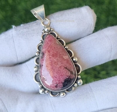 Colgante hecho a mano de plata de ley 925 con piedras preciosas de rodonita regalo para cumpleaños PG2881 Foto 1 de 3