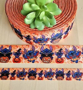 7/8 & 1,5 Zoll (1 YD) Lilo und Stich Halloween Ripsband Stich Kürbisse - Bild 1 von 1
