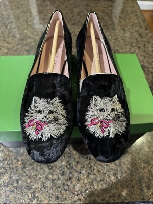 Mocasines de salón Kate Spade Cat Whiskers de gamuza negra bordados - talla 9,5 - nuevos en caja Foto 1 de 4