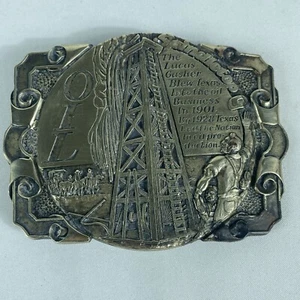 Vintage Texas Spindletop Oil Brass Belt Buckle The Lucas Gusher Oil Derrick - Picture 1 of 9