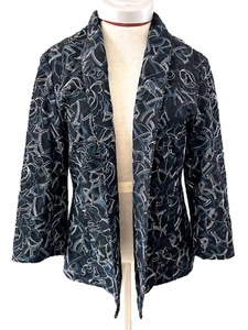 Chicos blazer size 1 or M 8 lined open front embroidered on black 3/4 sleeve - Picture 1 of 5