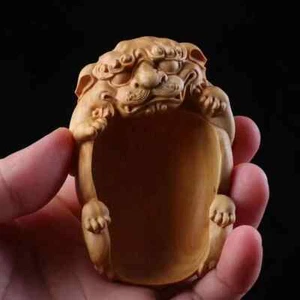 Chinese Boxwood Huang-yang Wood Carving Pixiu Teaspoon Statue - Picture 1 of 10