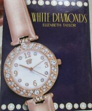 White Diamonds Watch Elizabeth Taylor Rhinestones w/ Faux Leather Wrist Strap