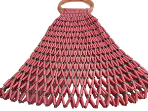 Vintage Boho Beaded Bag Stretch Pink Plastic 1960’s Retro Pink & Grey - Picture 1 of 7