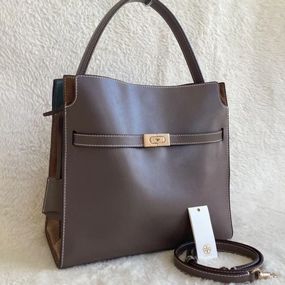 Bolso de hombro Tory Burch Lee Radziwill doble de cuero gris bidireccional excelente Foto 1 de 4