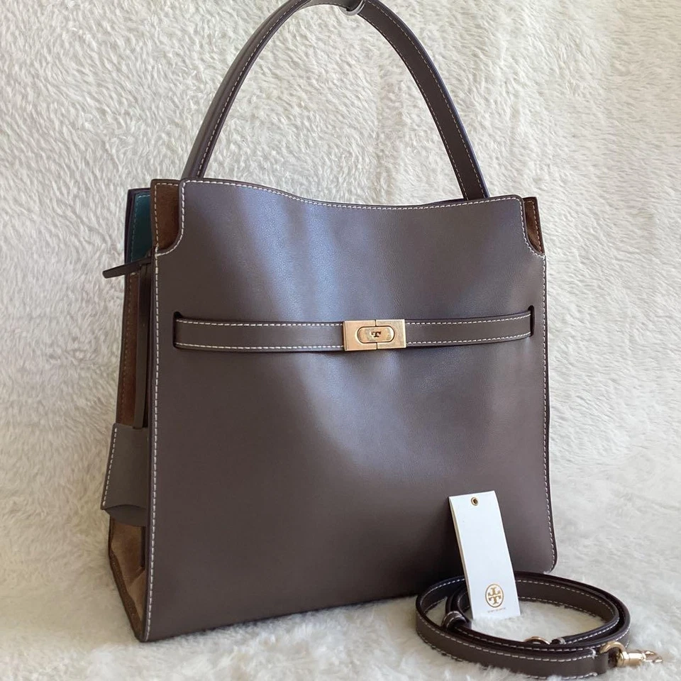 Bolso de hombro Tory Burch Lee Radziwill doble de cuero gris bidireccional excelente Foto 1 de 4