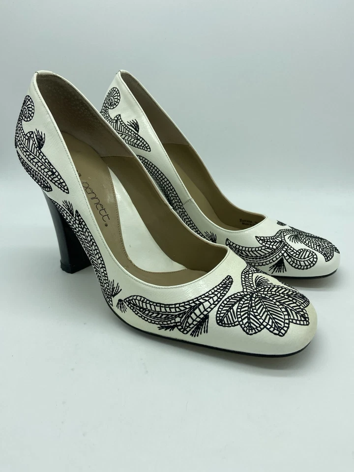 Jessica Bennett Mujer Talla 9M Jhavana Tacones Bordados Crema/Negro BUENOS Foto 1 de 4