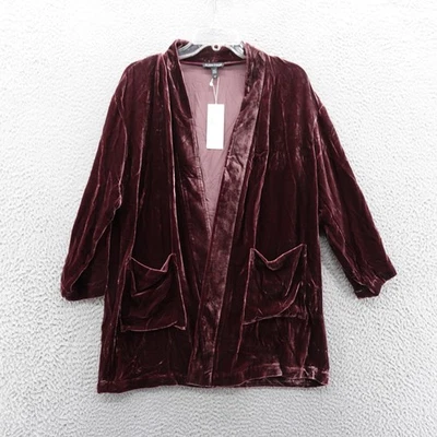 Eileen Fisher Velvet Kimono Open Jacket Small Red Womens Silk Blend Pockets NWT - Image 1 of 4