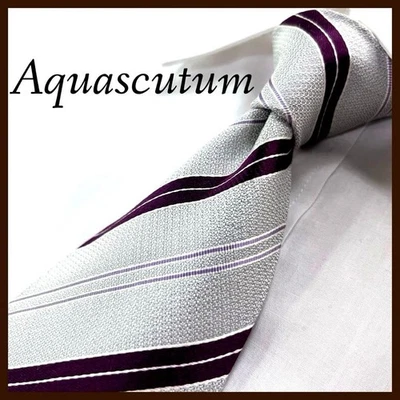 Aquascutum шелковый галстук серый фиолетовый полковой полоски б/у - Изображение 1 из 4