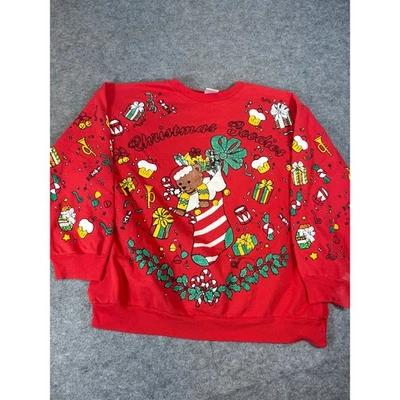 Sudadera Medias Vintage Holiday Time Teddy Bear Para Hombre L Roja AOP Acogedora Pullover Foto 1 de 4