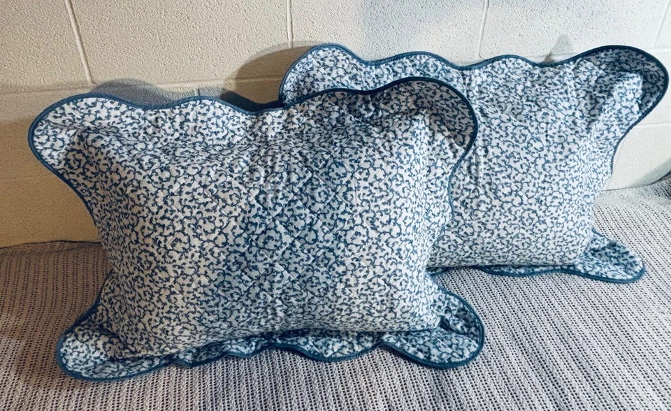 Vintage Croscill Home Fashions Blue & White Quilted Scalloped Shams - Image 1 of 4