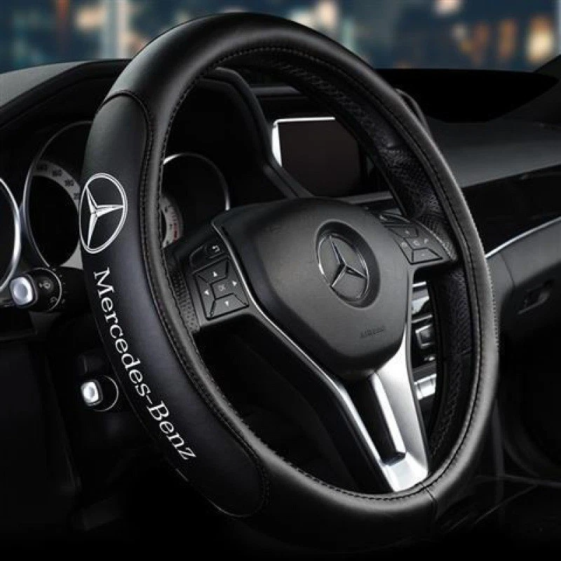 15" Car Accessories Steering Wheel Cover Black Faux Leather For Mercedes Benz Foto 1 de 1