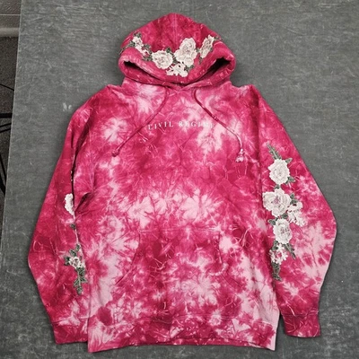 Civil Regime Hoodie Mens Medium Pink Tie Dye Floral Embroidered Pullover Graphic - Image 1 of 4