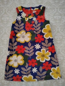 Mini Boden 7-8 Corduroy Jumper Dress Retro Flowers Floral Orange Yellow Blue - Picture 1 of 3