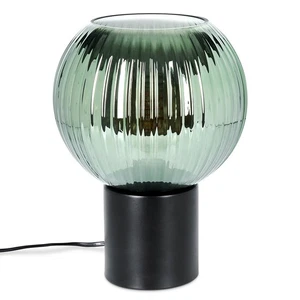 HOFSTEIN Cesaro Tischlampe Tischleuchte aus Metall/Riffelglas in Schwarz/Grün - Bild 1 von 10