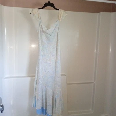 Vintage EXPRESS Silk Dress 13/14 Flutter Cap Sleeve, Lined NWOT Soft Blues,... - Image 1 of 4