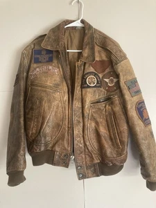 Vintage Pacc Leder Fliegermantel Bomber. Mit Patches. Brustumfang 38 - Bild 1 von 20