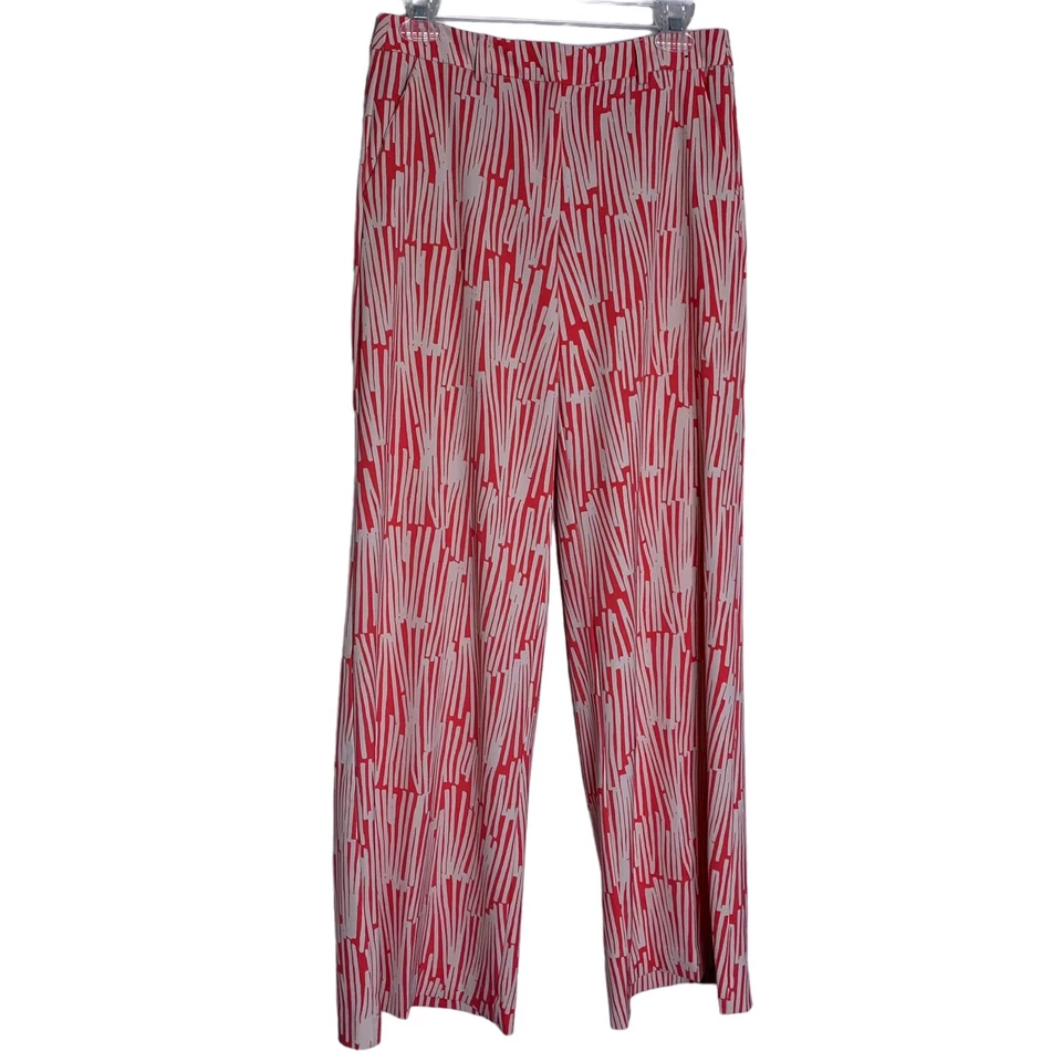 NY&C New York & Co Pants Womens 0 Wide Leg Pink & White Knit Stretch Abstract - Image 1 of 4