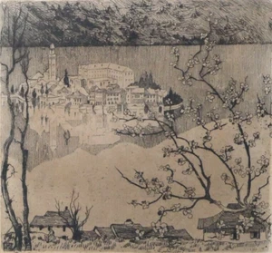 Isola San Giulio Lago d'Orta Pen Drawing Signed Artwork Italy - Picture 1 of 5