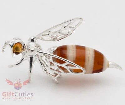Silver plated Brass Amber brooch bee or wasp or bumblebee IronWork - Image 1 of 3