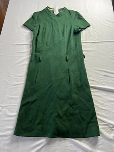 Vintage 60s Joan Leslie By Kasper Dress Union Pure Virgin Wool Green Cocktail - Picture 1 of 11