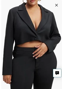 GOOD AMERICAN BLACK CROPPED SCUBA BLAZER JACKET BNWT 6 X - Picture 1 of 7