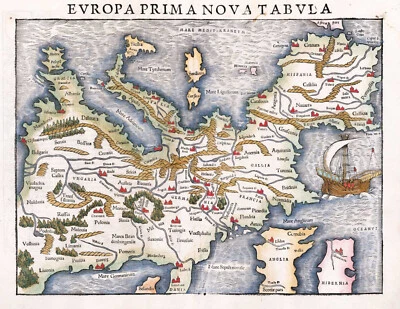 1542 Mapa Pictórico da Europa Sebastian Münster 11"x14" Impressão Artística Decoração Arte - Imagem 1 de 3