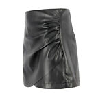 Women Black Pu Leather Pleated Shorts Skirt Casual Loose Fashion Party Hot Pants