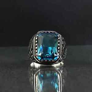 Natural Topaz Cut Sky Blue Color 925 Sterling Silver Gemstone Men's Ring G-39