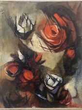 🔥 Fine Vintage Mid Century Modern Floral Rose Abstract Oil Painting, Deignan 62