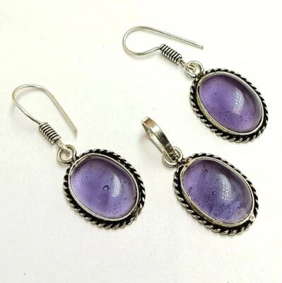 Elegante conjunto de pendientes colgantes de piedras preciosas de amatista enchapados en plata de ley 925 joyas Foto 1 de 4