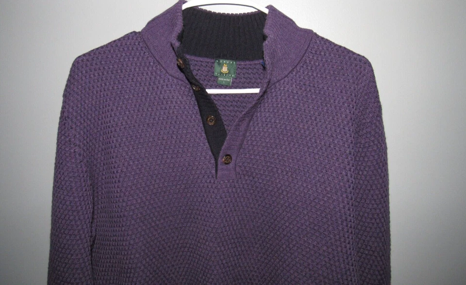 ROBERT TALBOTT Italy Men's Large Henley Sweater Purple Soft Silk Cotton Blend - Image 1 of 4