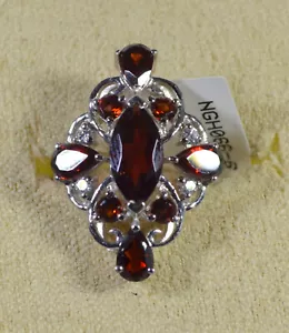 NATURAL VERMELHO GARNET - WHITE ZIRCON-CLUSTER RING SZ 6-STERL SILV - Picture 1 of 3