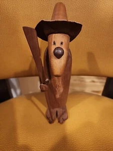 Vintage Hand Carved Wooden Barefoot Traveler Man With Stick  - Picture 1 of 7