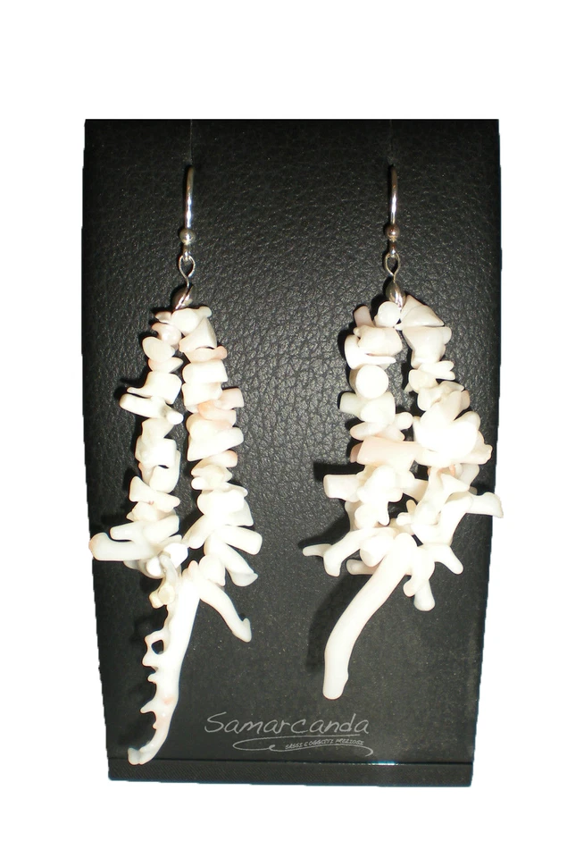 Orecchini In Corallo Bianco Rosato frange ami in argento 925 Made in Italy - Immagine 1 di 1