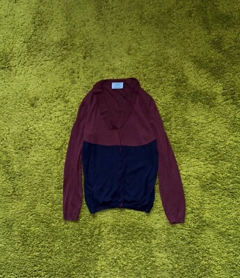 Prada 100% Lana Lujo Cárdigan Suéter Azul Marino Marrón Talla 40 Foto 1 de 4