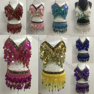 New Women Belly Dance  Halloween Costume Set Belly Dance Clothes Bead Top&Belts - Picture 1 of 1