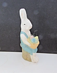Teena Flanner 9" Easter Bunny Sitting on Tree Stump w/ Egg Basket  Midwest - Picture 1 of 7
