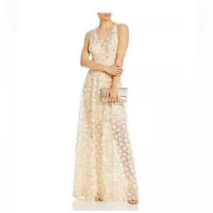 Aqua Raised Floral V Neck Gown Ivory/Gold Gr. 10, Damenkleid - Bild 1 von 16
