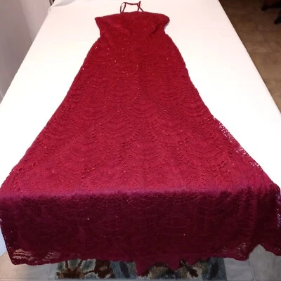 MY MICHELLE Women's Formal Dress Sz 9 Red Lace Glitter High/Low Floor Length LNC - Image 1 of 4