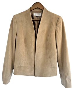 Tahari Arthur S. Levine Beige Tan Vegan Suede Feel Jacket Blazer Coat Size 6 - Picture 1 of 14