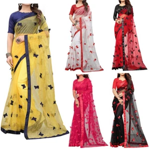 Women's Embroidered Fashionable Butterfly Pattern Saree Top Bolywood Readywear - Picture 1 of 33