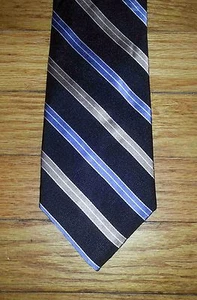 Roundtree & Yorke Krawatte Seide diagonale Streifen schwarz blau weiß hellbraun neu im Karton t2461 - Bild 1 von 4