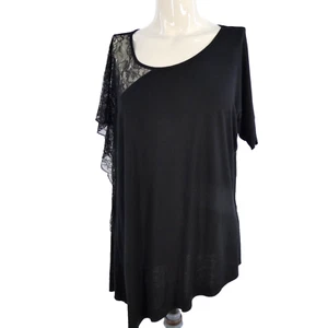 Velvet Graham Spencer Blouse Black Top Lace Insert Gothic Asymmetric Hem size L - Picture 1 of 9