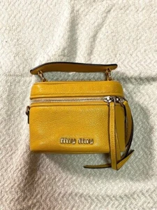MIU MIU Yellow Leather Shoulder Bag Removable Chain and Vintage Charm rare japan - Picture 1 of 10