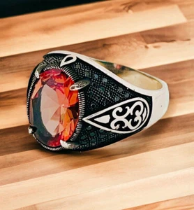 Alexandrite Change Color Stone Black Micro Floral 925 Sterling Silver Men Ring - Picture 1 of 5
