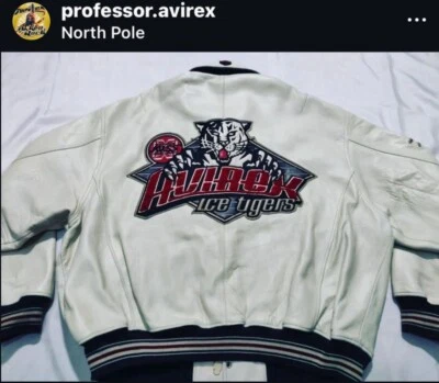 Raro TODO Blanco ICE TIGERS Avirex Cuero EE. UU. NYC Hiphop Chaqueta Clásica 4x Foto 1 de 4